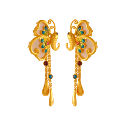 Charming Butterfly Shape 22k Gold Jewellery Set In Meenakari Style - Image 2