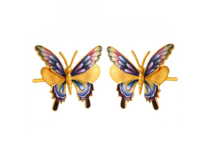 Charming Rainbow Coloured Butterfly Shape 22k Gold Earrings - Image 3