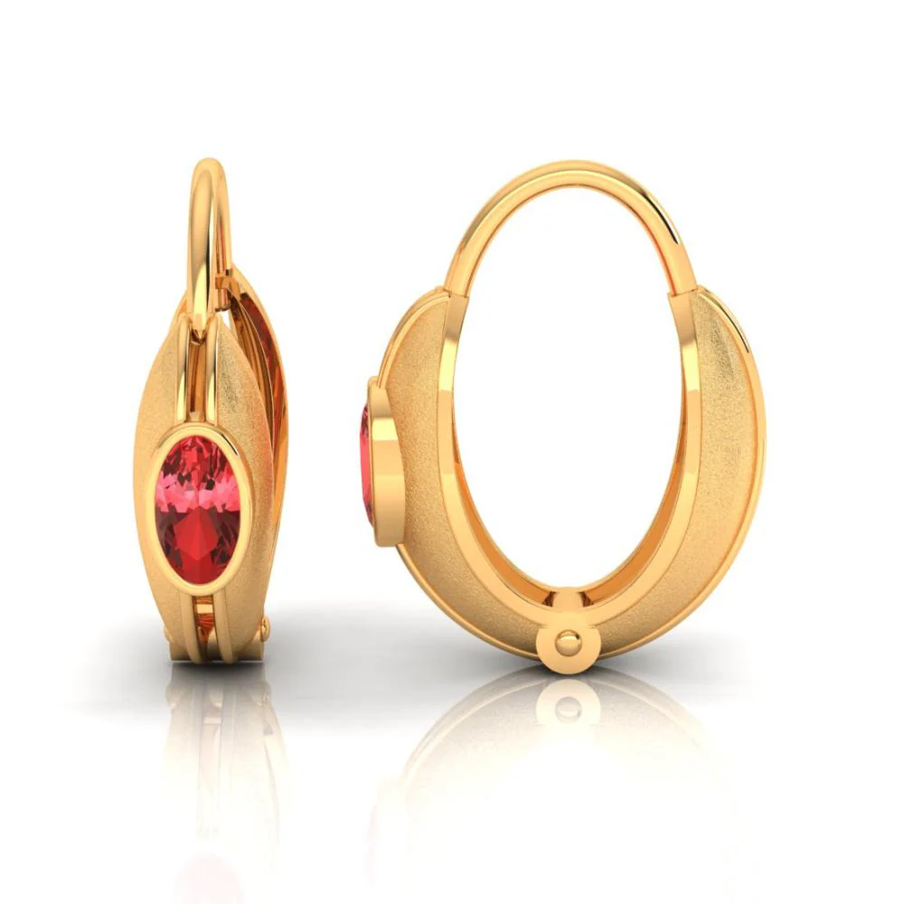 Circular Golden Earrings Set In 22k With A Stunning Red Stone - Image 2