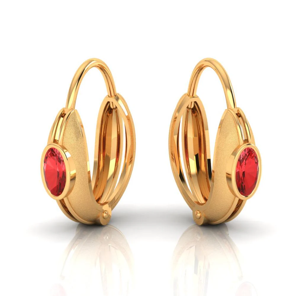 Circular Golden Earrings Set In 22k With A Stunning Red Stone - Image 3
