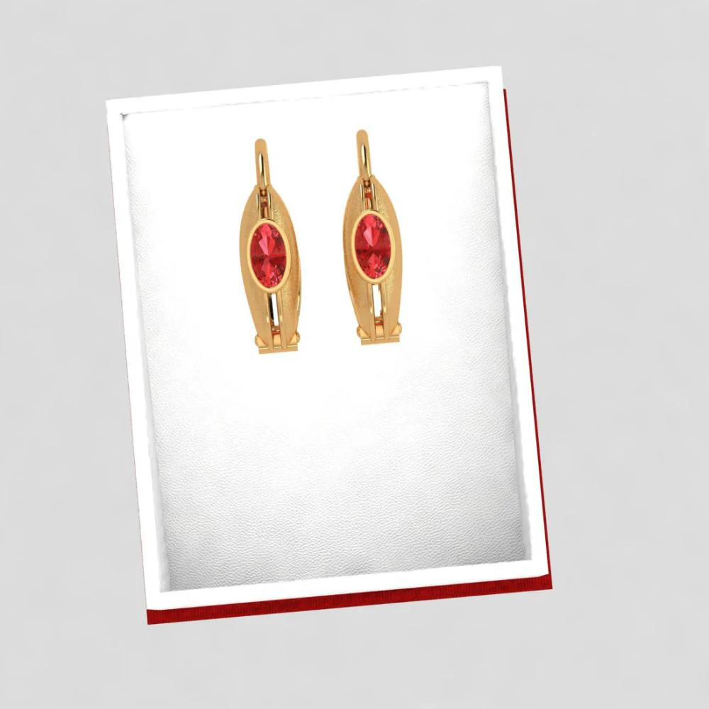 Circular Golden Earrings Set In 22k With A Stunning Red Stone - Image 6