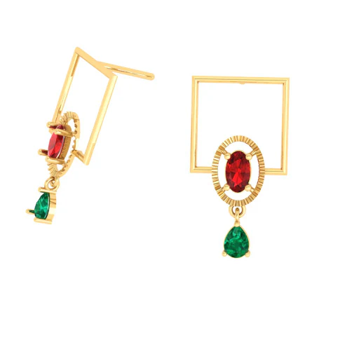 Classy Green & Red Stone Studded Gold Earrings - Image 5