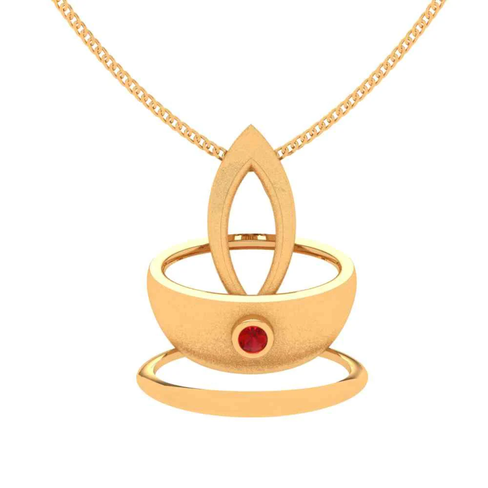 Crystal Studded Diya 18k Gold Pendant - Image 4
