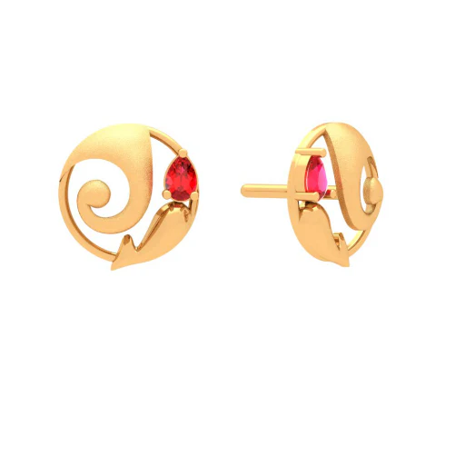 Dainty 18k Lord Ganesh Gold Earrings With Red Gem Design For You - Image 2