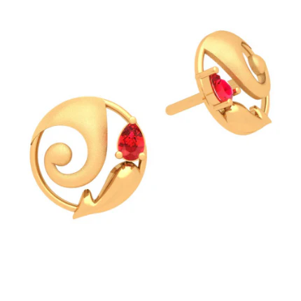 Dainty 18k Lord Ganesh Gold Earrings With Red Gem Design For You - Image 6