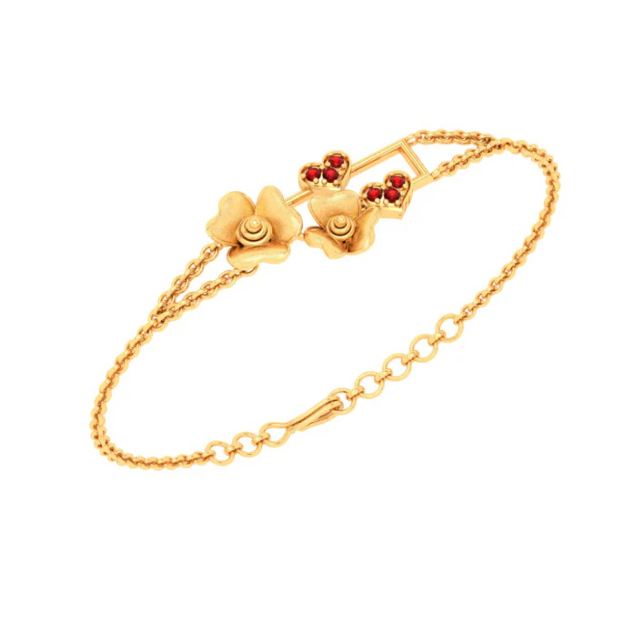 Dainty 22k Gold Flowers And Hearts Motif Embellished Bracelet For Women From Mugdhaa Collection - Image 4