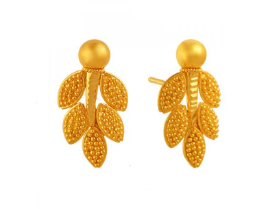 Delicate 22k Gold Earrings Adorned With Leafy Details - Image 2