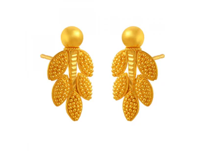Delicate 22k Gold Earrings Adorned With Leafy Details - Image 3
