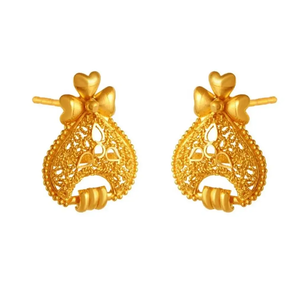 Delicate Tear Drop Shape 22k Gold Jewellery Set With Jali Work - Image 3