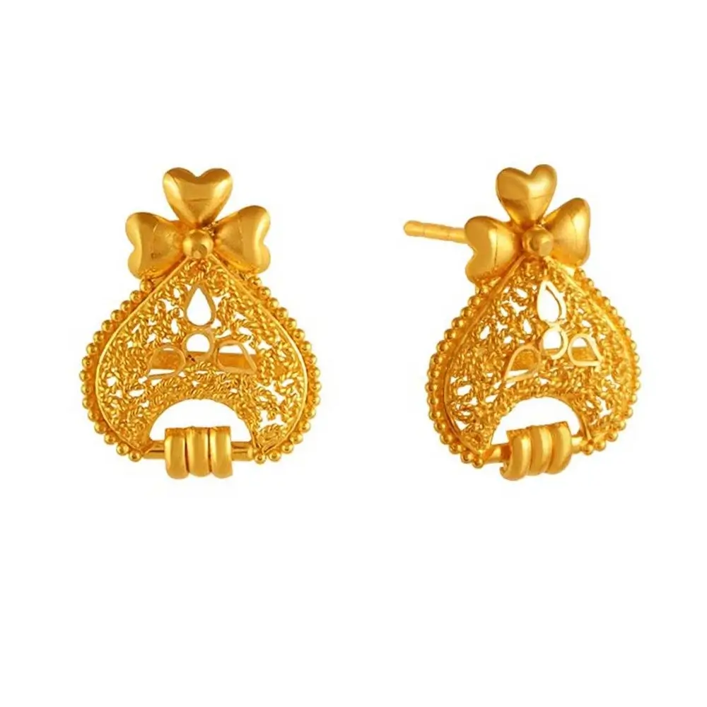 Delicate Tear Drop Shape 22k Gold Jewellery Set With Jali Work - Image 4