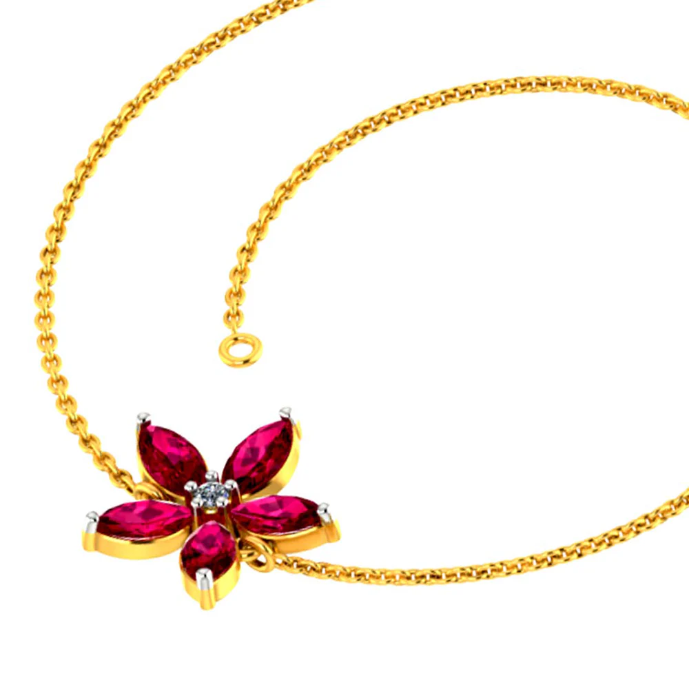 Designer 18k Gold And Red Gemstone Embellished Flower Motif Bracelet For Women From Diamond Collection Pc Chandra - Image 3