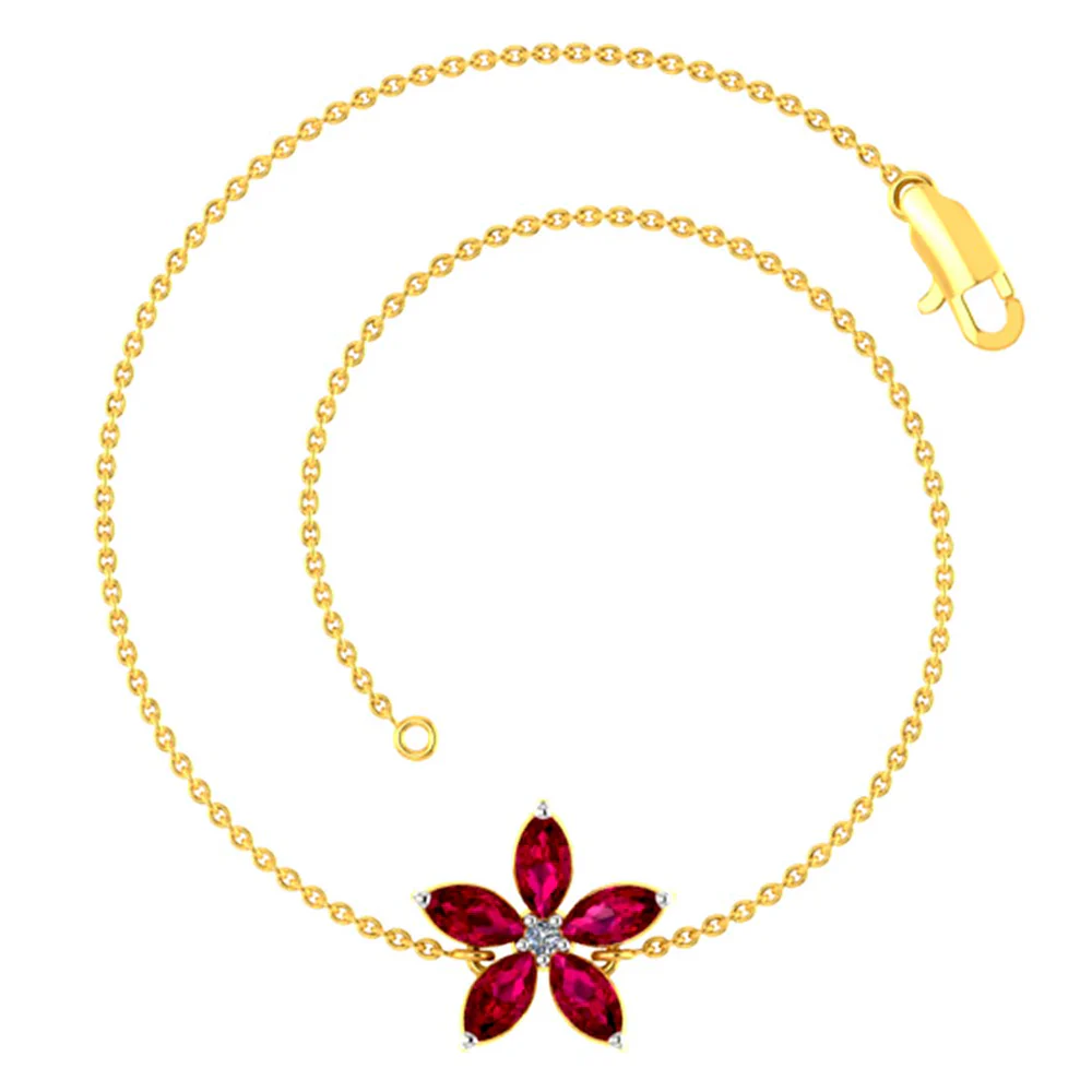 Designer 18k Gold And Red Gemstone Embellished Flower Motif Bracelet For Women From Diamond Collection Pc Chandra - Image 4