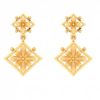 Diamond Shape 22k Hanging Gold Earring With Floral Design From Goldlite Collection