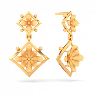 Diamond Shape 22k Hanging Gold Earring With Floral Design From Goldlite Collection - Image 2