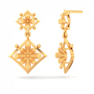 Diamond Shape 22k Hanging Gold Earring With Floral Design From Goldlite Collection - Image 3