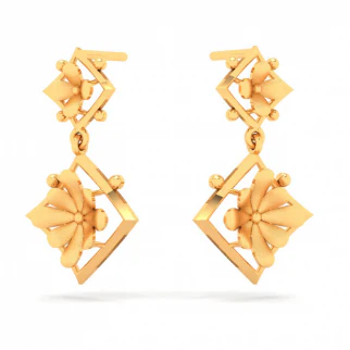 Diamond Shape 22k Hanging Gold Earring With Floral Design From Goldlite Collection - Image 4