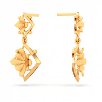 Diamond Shape 22k Hanging Gold Earring With Floral Design From Goldlite Collection - Image 5