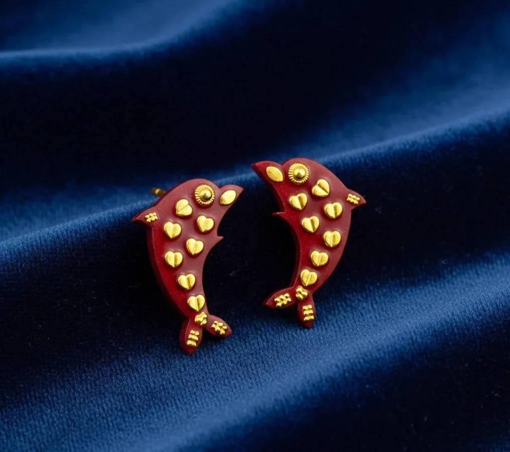 Dolphin Sparsh 22KT Yellow Gold Synthetic Pola Stud Earrings for Women