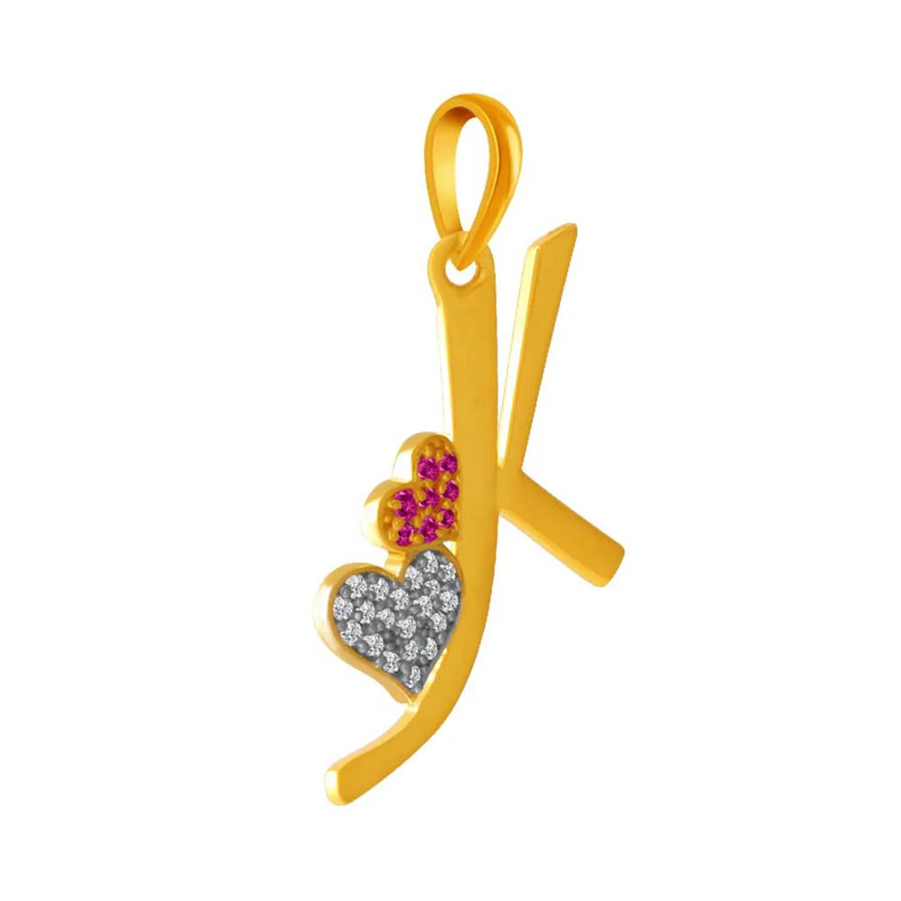 Double Embellished Hearts With Initials 14k Gold Pendant - Image 2