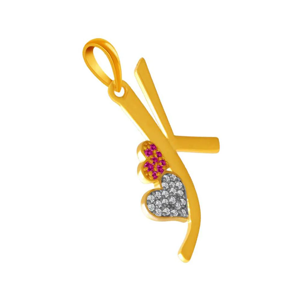 Double Embellished Hearts With Initials 14k Gold Pendant - Image 3