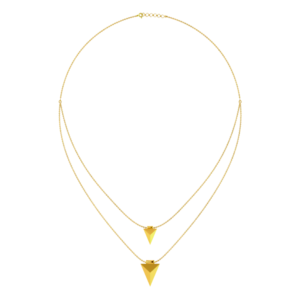 Double Layered Pyramid Themed 18k Gold Necklace