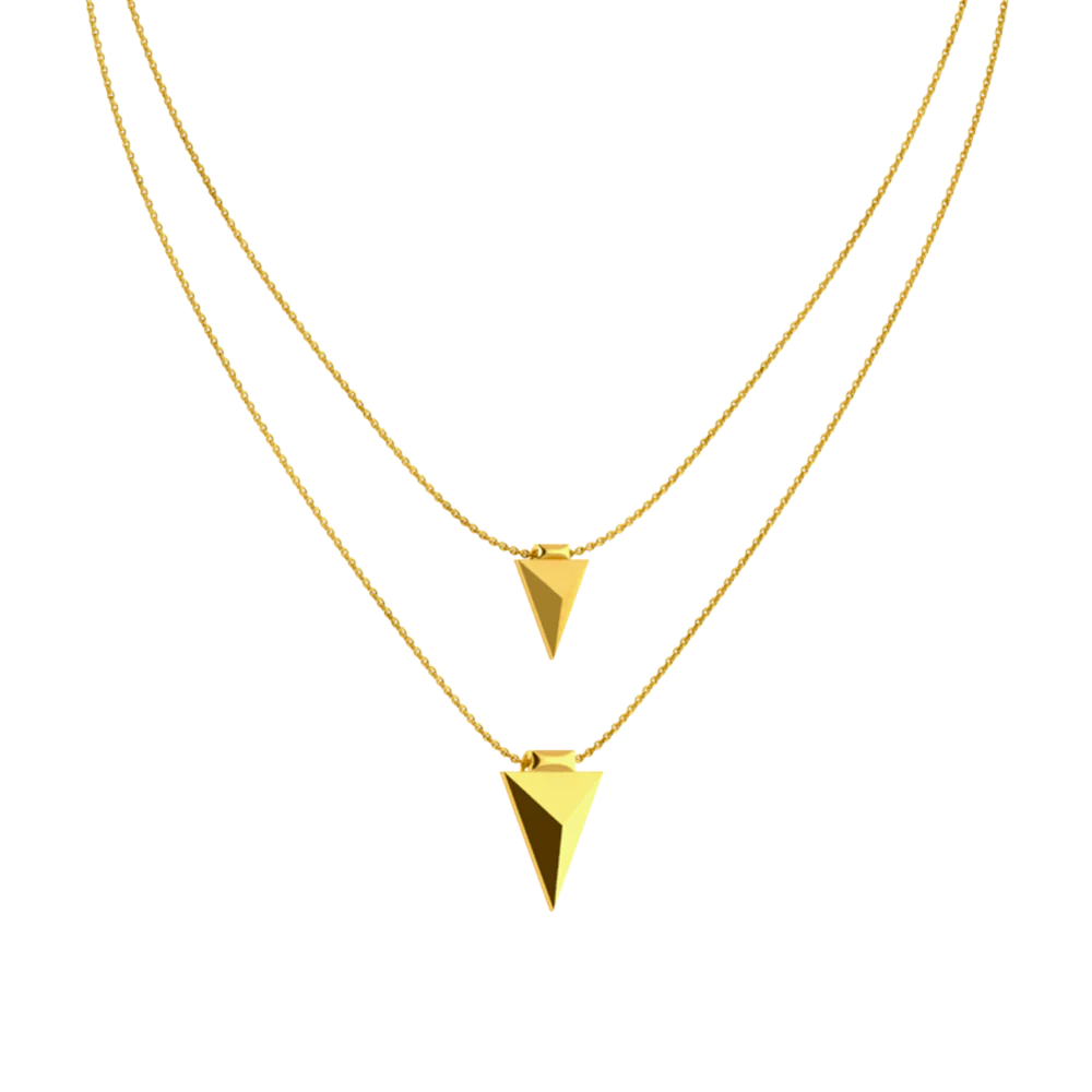 Double Layered Pyramid Themed 18k Gold Necklace - Image 2