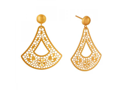 Eccentric 22k Jali Work Triangular Floral Gold Earrings - Image 2