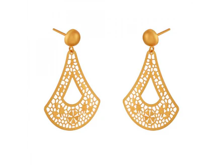Eccentric 22k Jali Work Triangular Floral Gold Earrings - Image 3