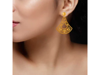 Eccentric 22k Jali Work Triangular Floral Gold Earrings - Image 4