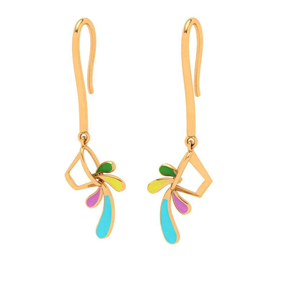 Eclectic Floral 18k Gold Drop Earrings - Image 3