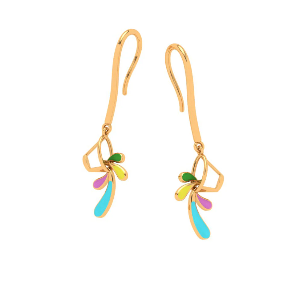 Eclectic Floral 18k Gold Drop Earrings - Image 4