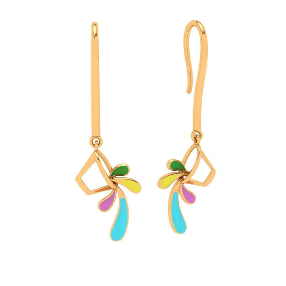 Eclectic Floral 18k Gold Drop Earrings - Image 5