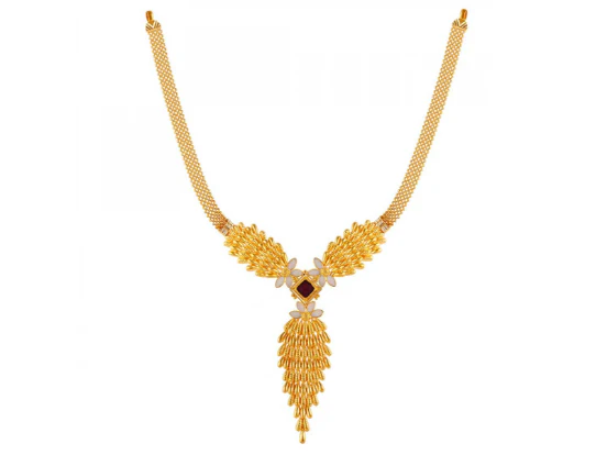 Elaborate Designer 22k Gold Jewellery Set Studded With Red Stones - Image 2