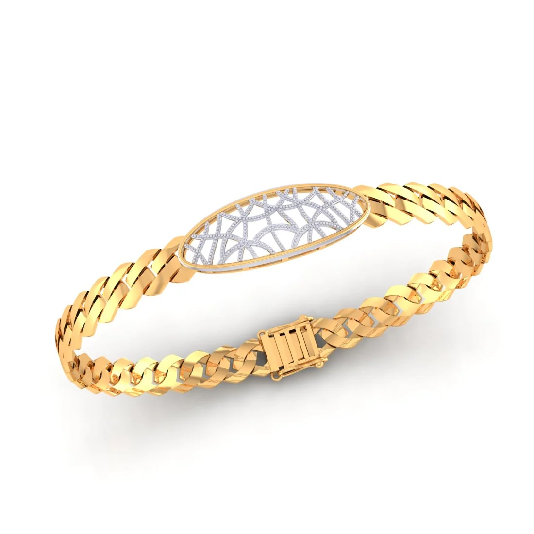 Elegant 14KT (585) Yellow Gold  Stone-Studded Centrepiece Design Bracelet for Men - Image 4