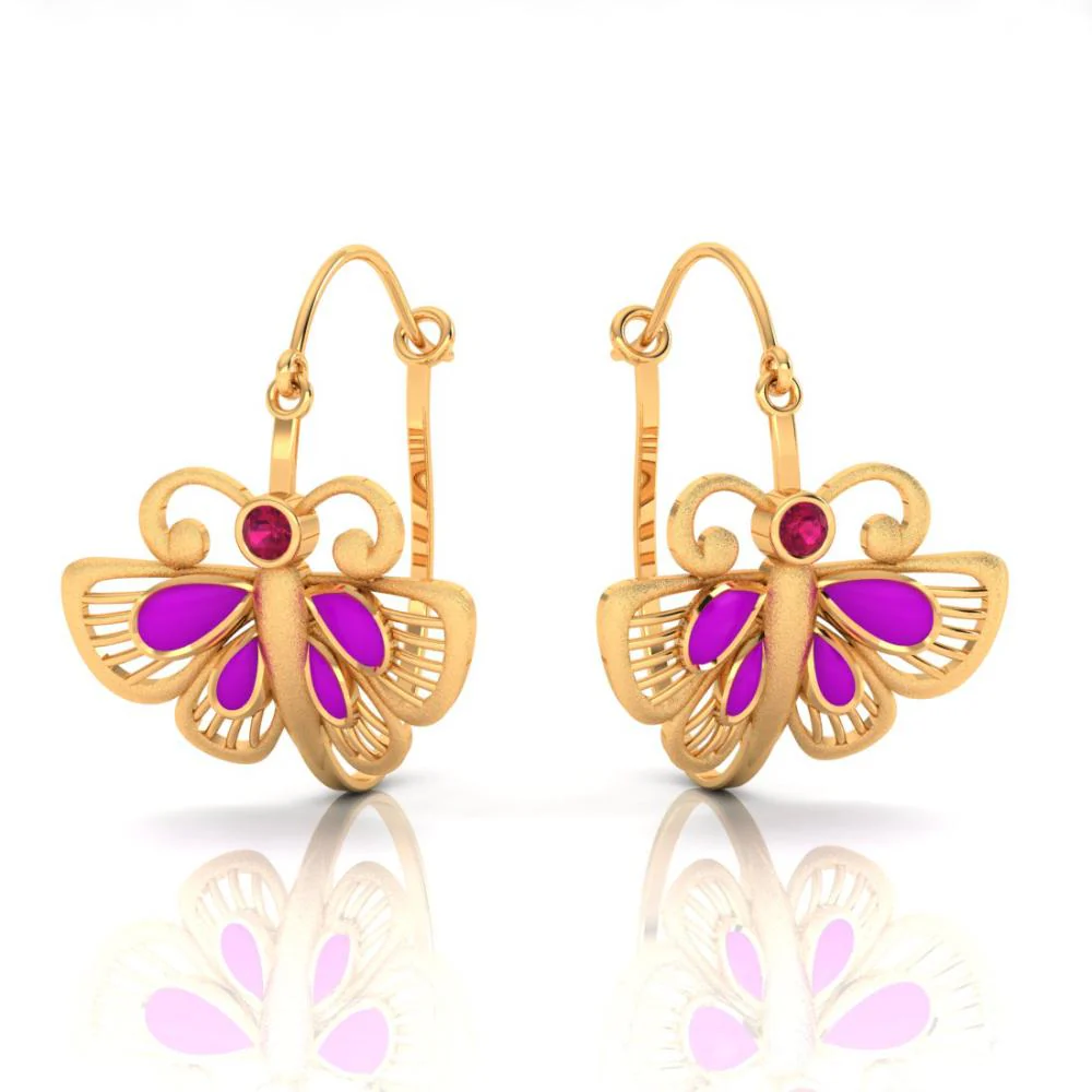 Elegant Butterfly-shaped Earrings Made Of 22k Gold Set With Purple And Red Stones - Image 3