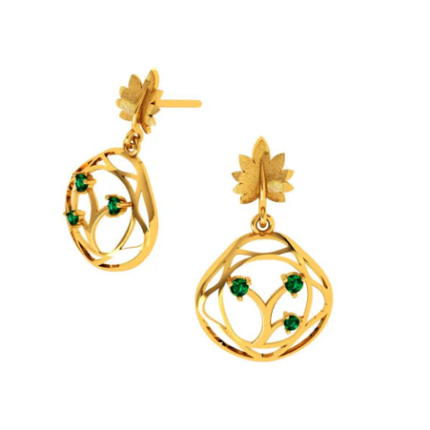 Elegant Green Stone Studded Teardrop Shaped 14k Gold Earrings - Image 7