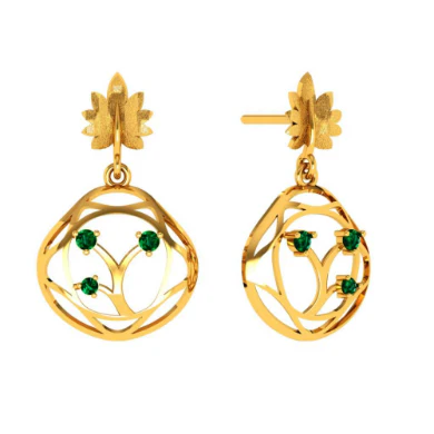 Elegant Green Stone Studded Teardrop Shaped 22k Gold Earrings Online - Image 2