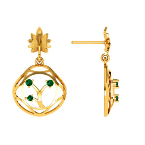 Elegant Green Stone Studded Teardrop Shaped 22k Gold Earrings Online - Image 3