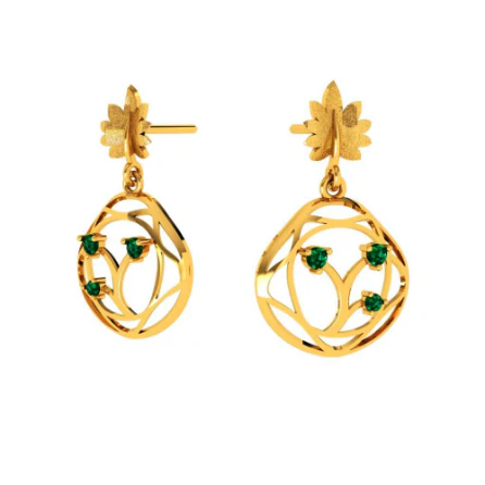 Elegant Green Stone Studded Teardrop Shaped 22k Gold Earrings Online - Image 4