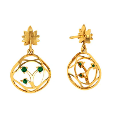 Elegant Green Stone Studded Teardrop Shaped 22k Gold Earrings Online - Image 5
