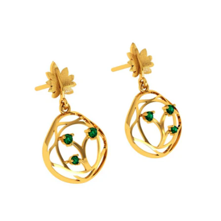 Elegant Green Stone Studded Teardrop Shaped 22k Gold Earrings Online - Image 6