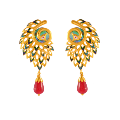 Elegant Peacock Shape 22k Gold Jewellery Set With A Red Stone - Image 4