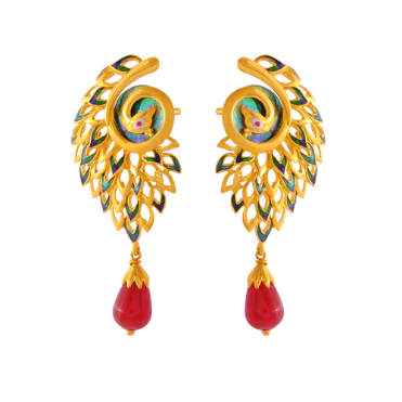 Elegant Peacock Shape 22k Gold Jewellery Set With A Red Stone - Image 5