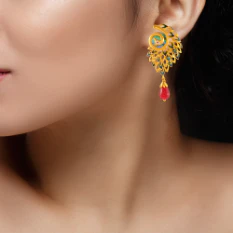 Elegant Peacock Shape 22k Gold Jewellery Set With A Red Stone - Image 7