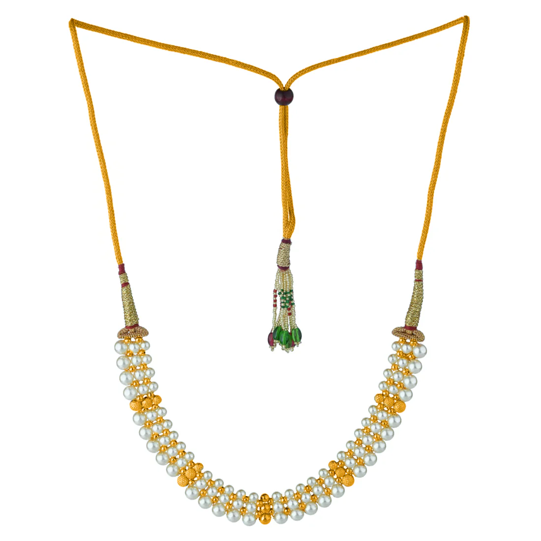 22KT (916) Elegant Plastic Pearl and Gold Bead Statement Tushi Necklace - Image 2