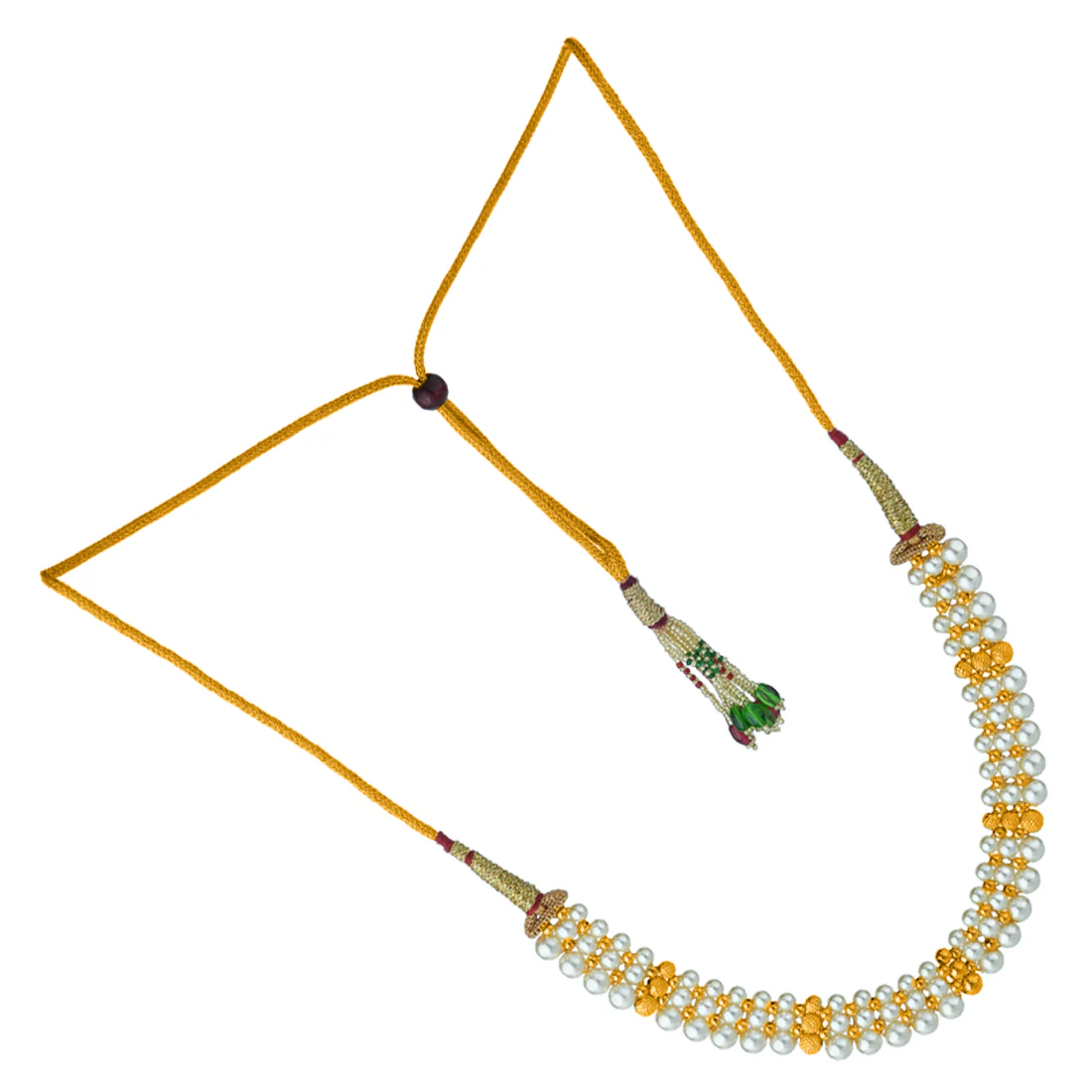 22KT (916) Elegant Plastic Pearl and Gold Bead Statement Tushi Necklace - Image 3