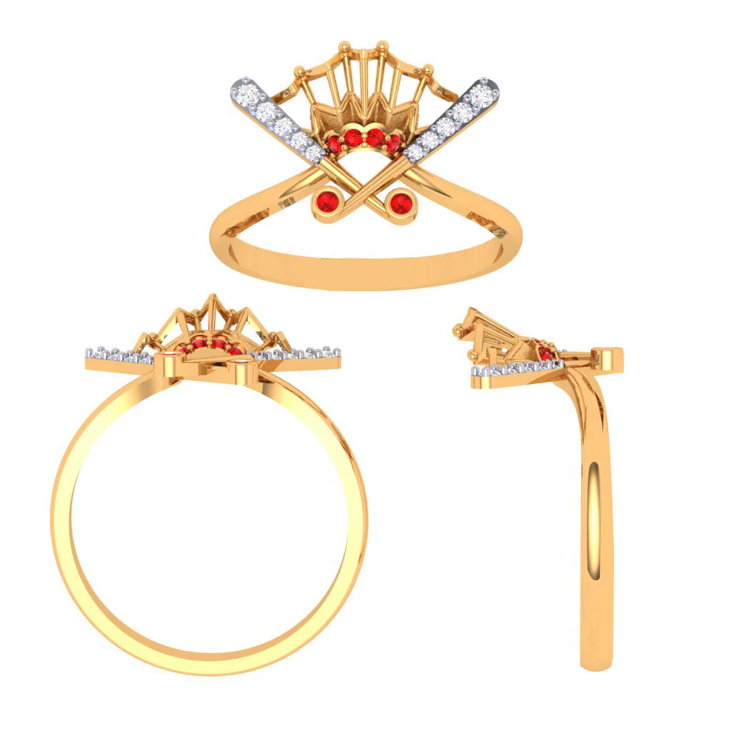 Elevated Diamond Gold Crown Design Finger Ring - Image 4