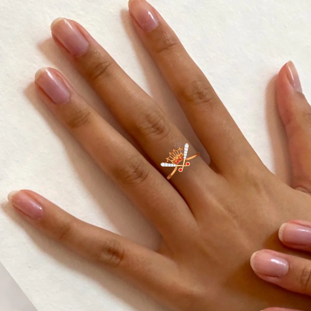 Elevated Diamond Gold Crown Design Finger Ring - Image 6