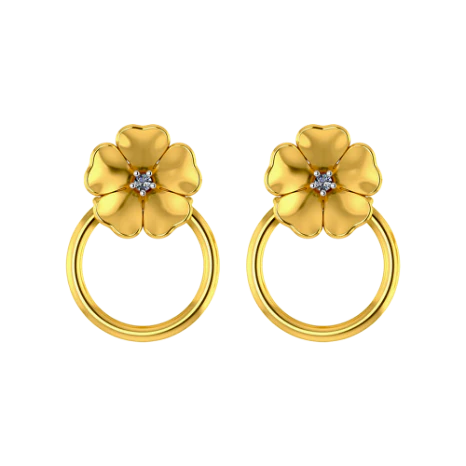 Encircled Floral Motif Gold Earrings