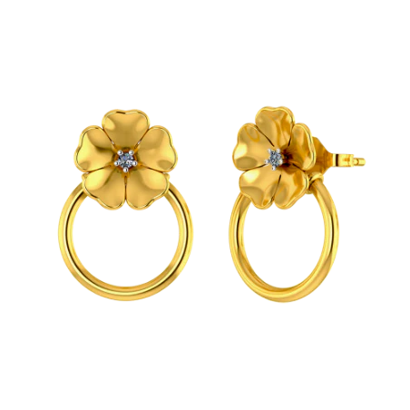 Encircled Floral Motif Gold Earrings - Image 2